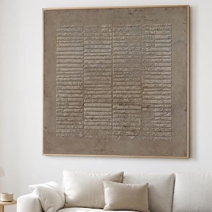 Cuadro de pared Wabi Sabi color marrón con textura de líneas 3D sobre lienzo para la decoración de la sala de estar.