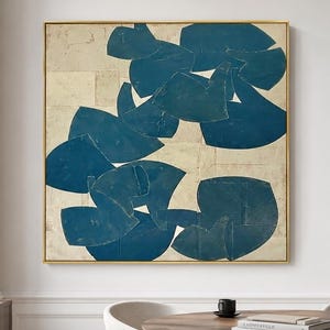 Große Blau Beige Abstrakte Kunst Organische Form Leinwand Gemälde für Wohnzimmer Dekor