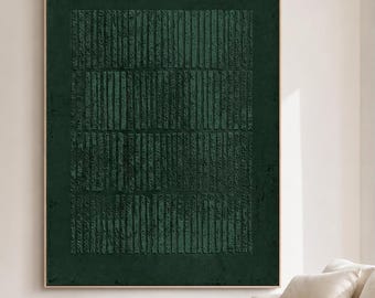 Large Dark Green Abstract Wall Art Textured Wabi Sabi Canvas for Living Room Decor