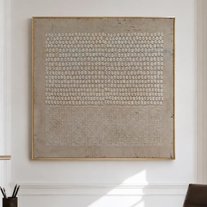 Brown Wabi Sabi Wall Art Dot Line Texture Painting for Modern Living Room Decor
