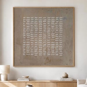 Quadro su tela con texture a blocchi 3D in stile Wabi Sabi, colore marrone, per soggiorno.