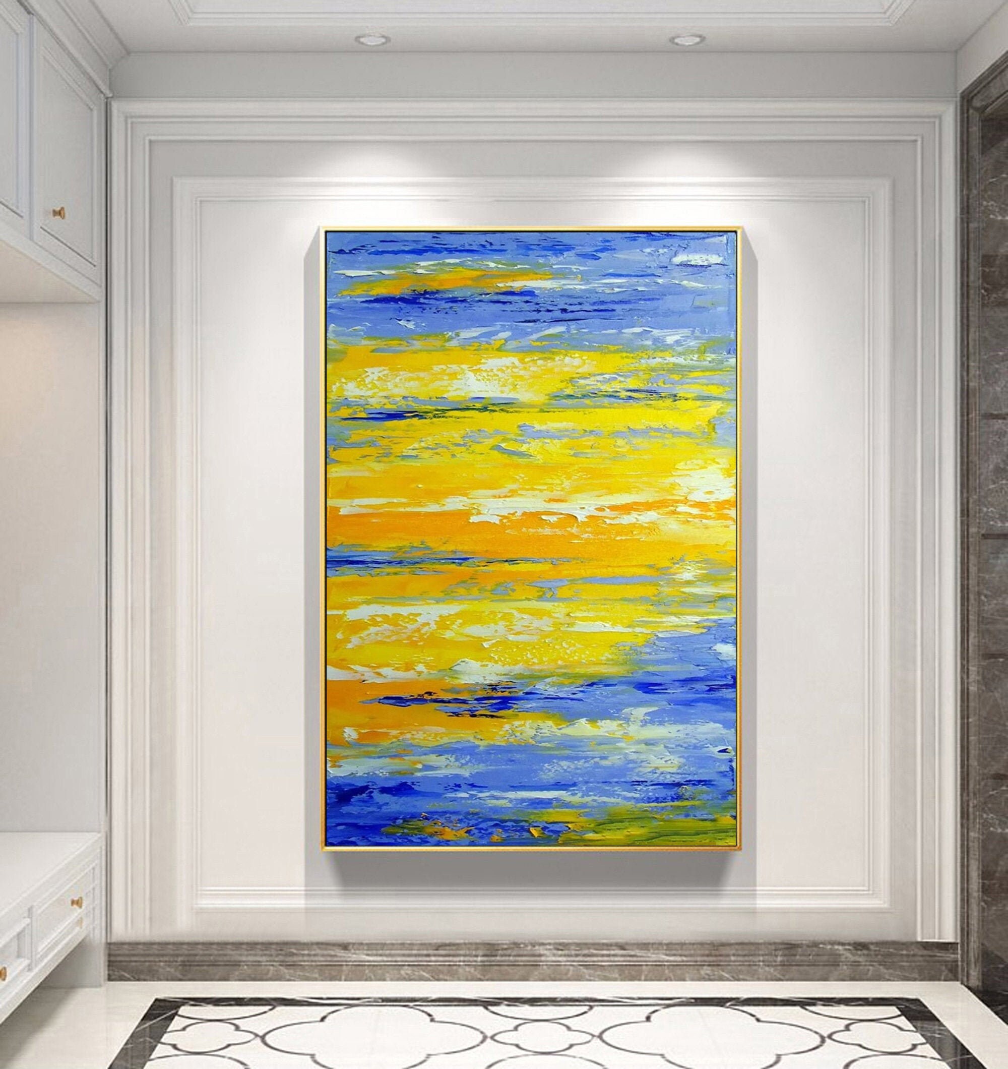 Large blue abstract painting yellow painting abstract art Etsy