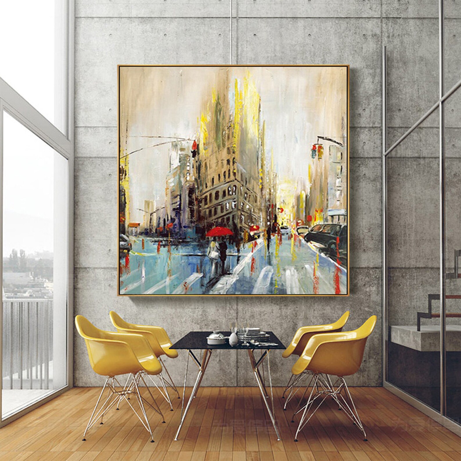 Large City Abstract Painting on Canvas Wall City Painting New Etsy