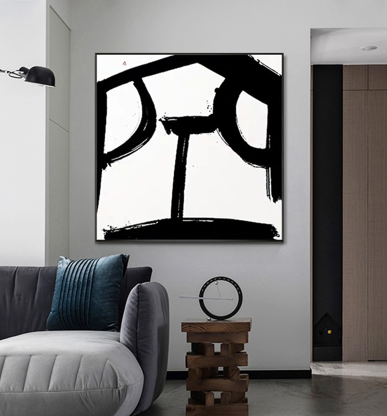 Minimalist painting on canvas Black and White canvas art oversized wall art canvas black and white painting black canvas painting art