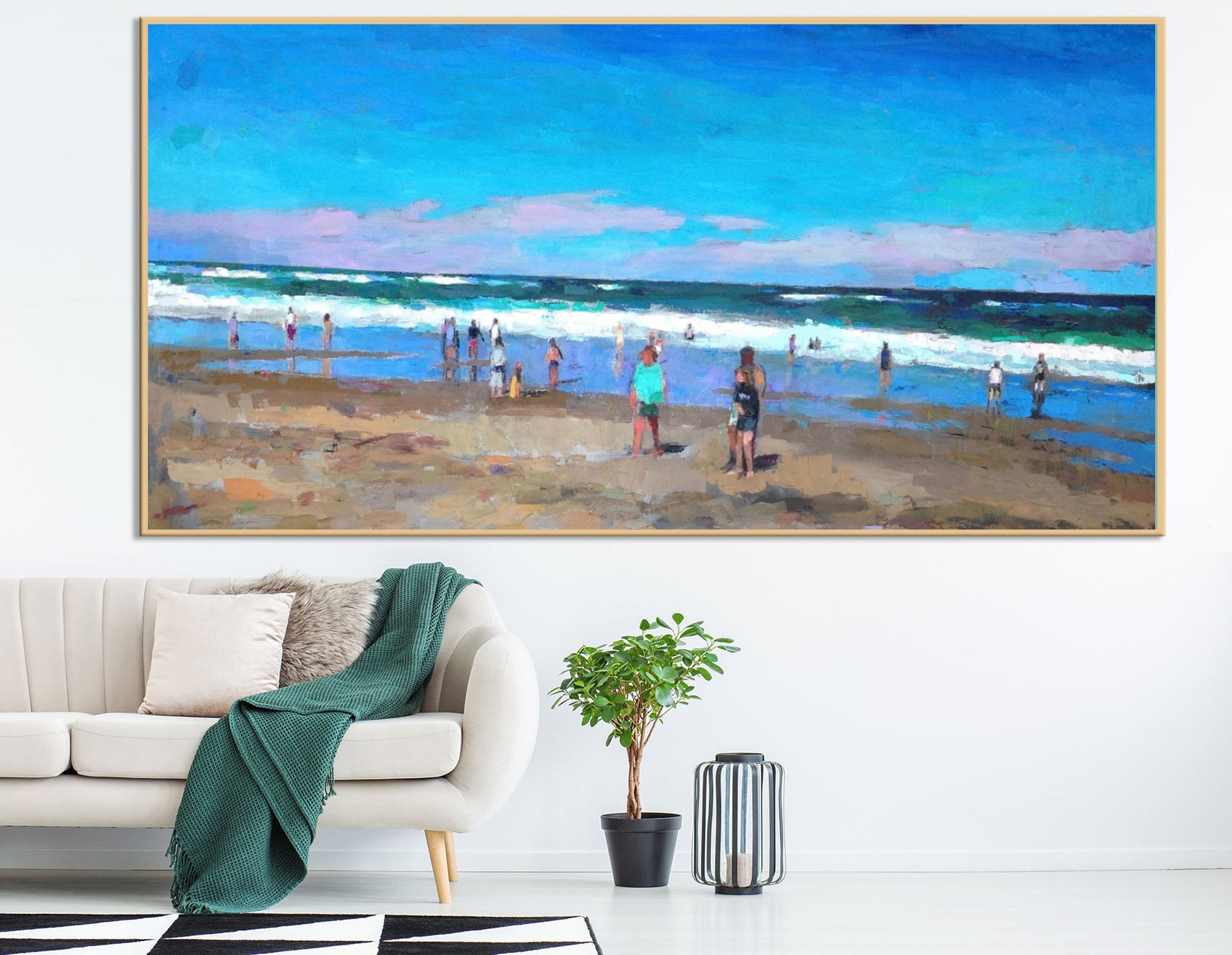 Large abstract seascape painting art canvas oversize wall art | Etsy