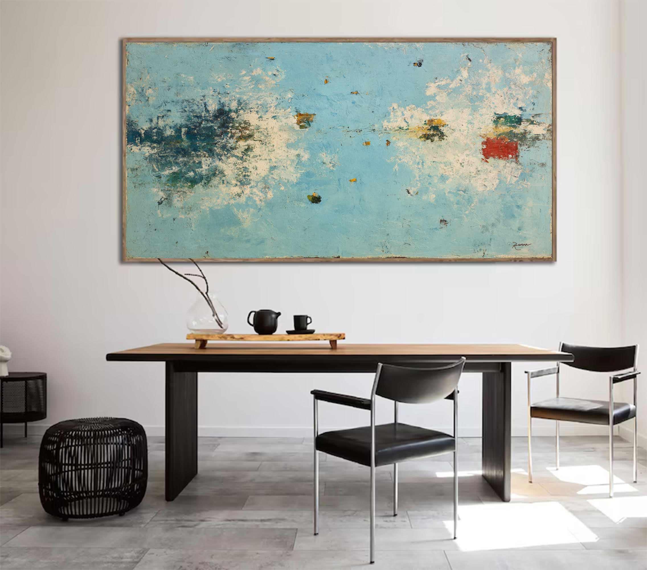 Large Blue Abstract Wall Art Textured Coastal Canvas Painting for ...