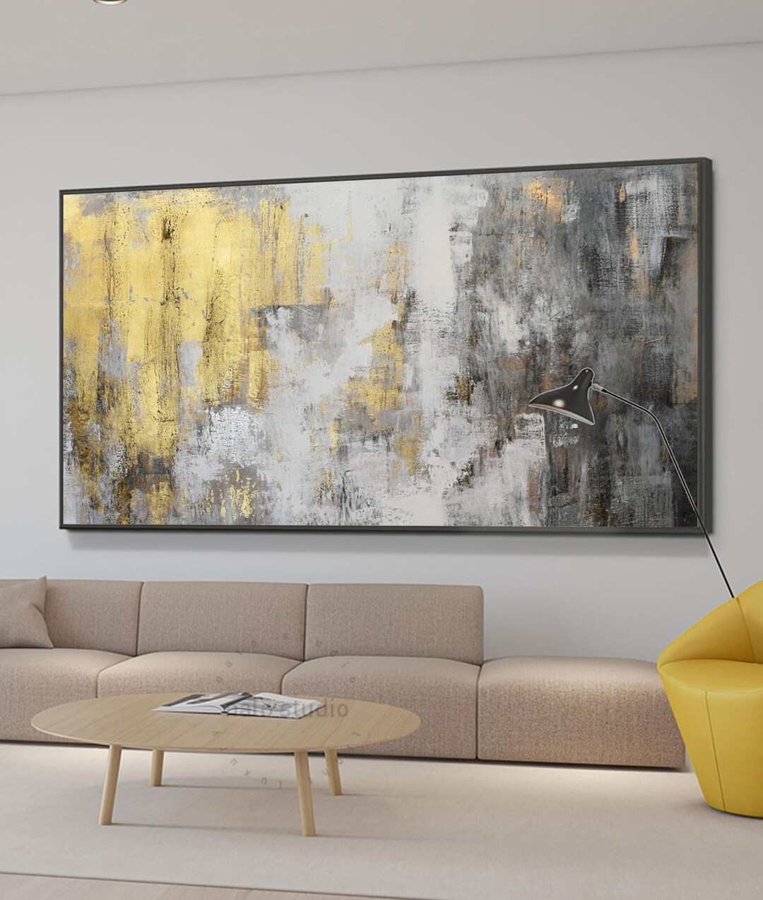 Large Gold Wall Painting Gold Wall Art Grey Wall Art Canvas Etsy