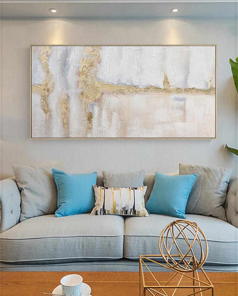Large Gold Wall Painting on Canvas White Painting Gold Wall Etsy