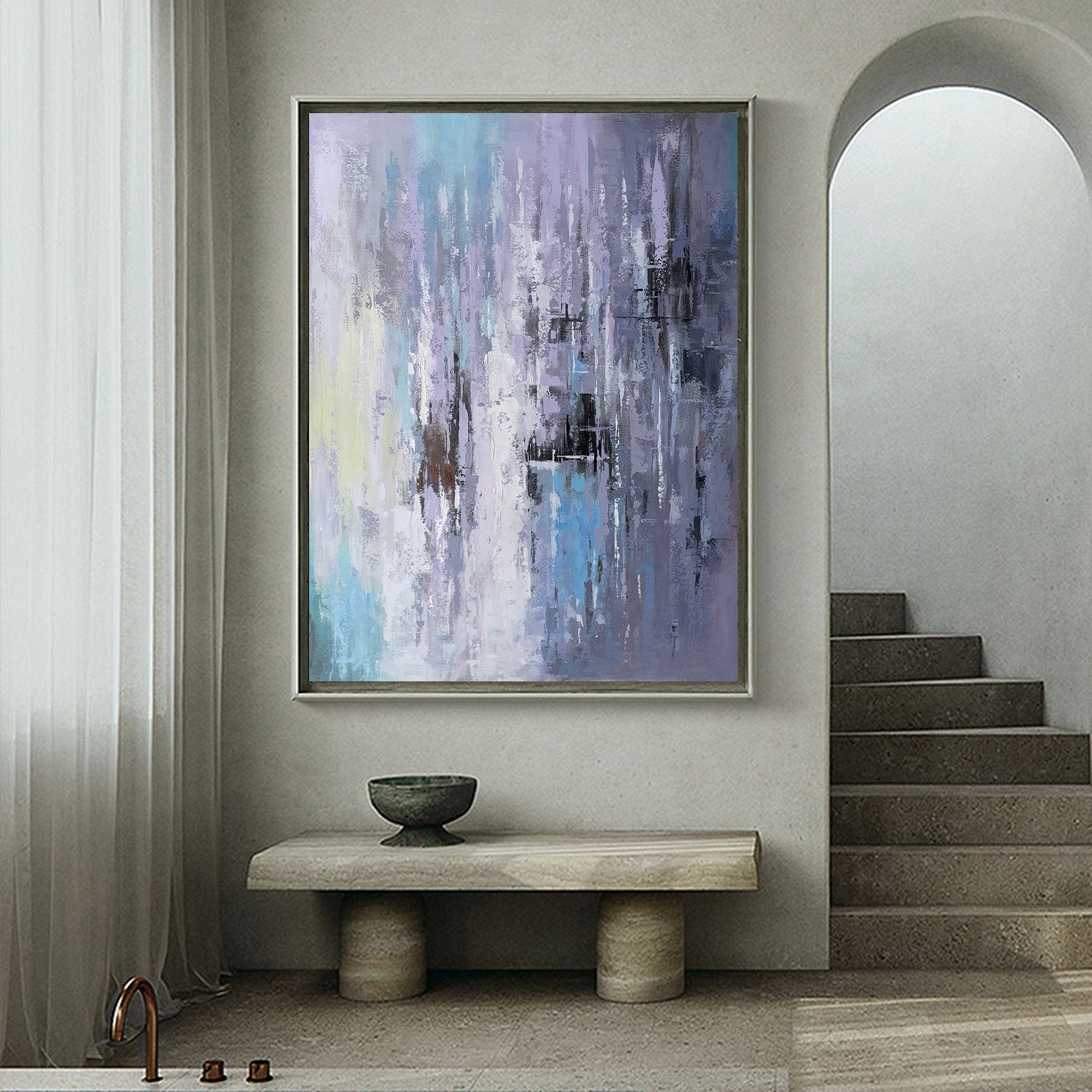 Large Grey Wall Art Decor Colorful Wall Painting Purple Wall Etsy