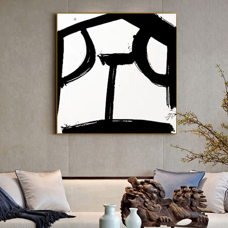 Minimalist painting on canvas Black and White canvas art oversized wall art canvas black and white painting black canvas painting art