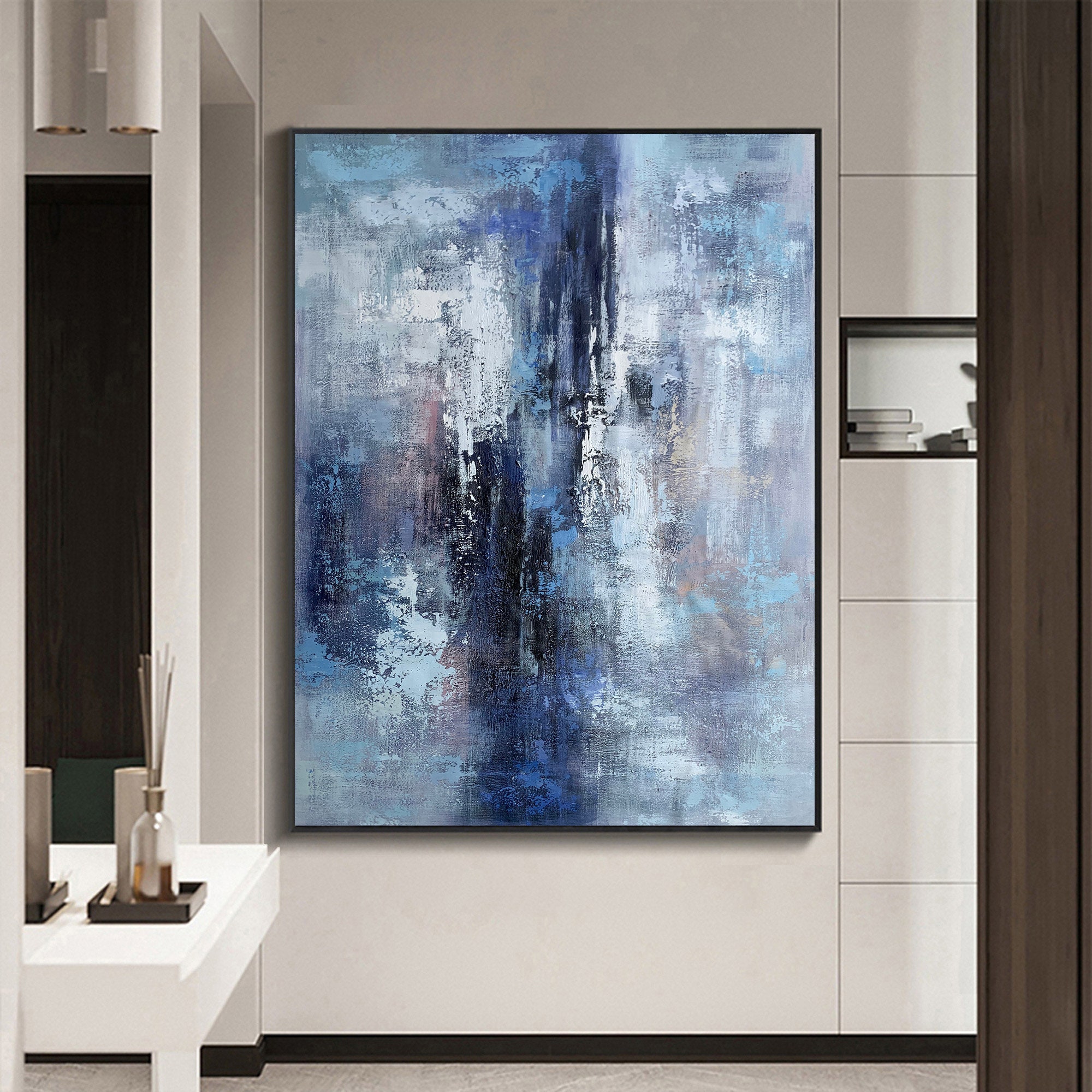 Large blue abstract wall art colorful wall painting teal wall Etsy