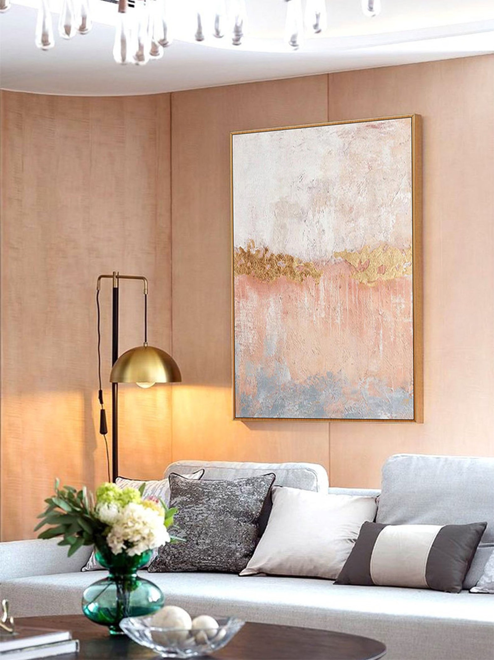 Large Pink and Gold Wall Art Blush and Gold Wall Painting Etsy