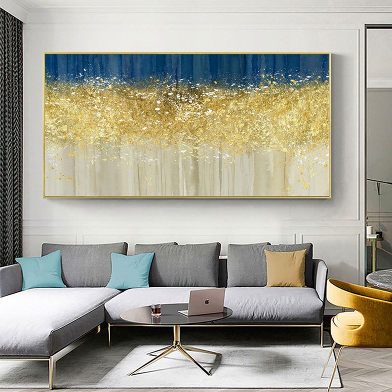 Large Ocean Sunset Painting Gold Leaf Wall Painting Beach Etsy