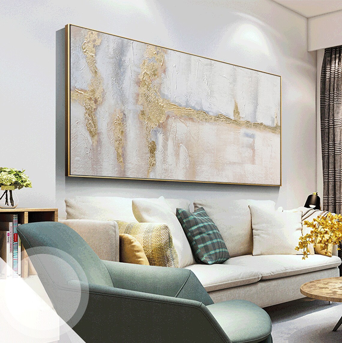 Large Gold Wall Painting on Canvas White Painting Gold Wall Etsy