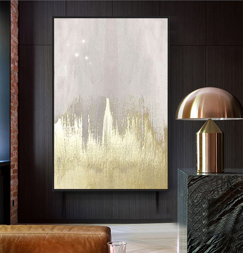 Large Gold Wall Painting on Canvas Original Art Grey Wall Etsy