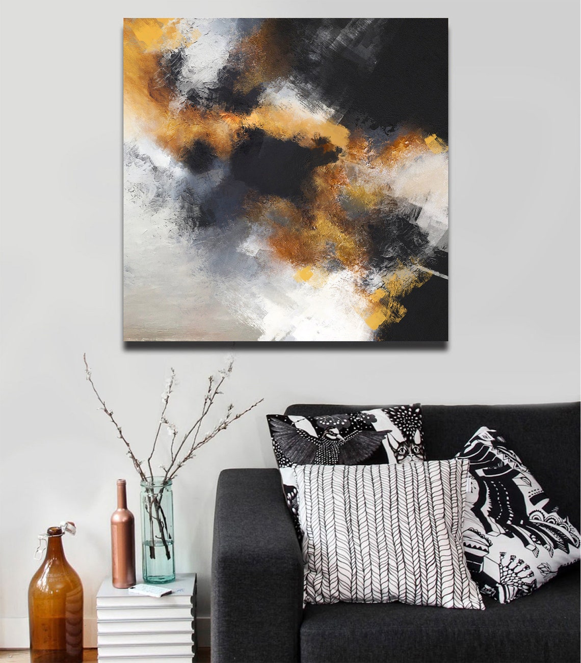 Yellow abstract art canvas large abstract painting on canvas Etsy