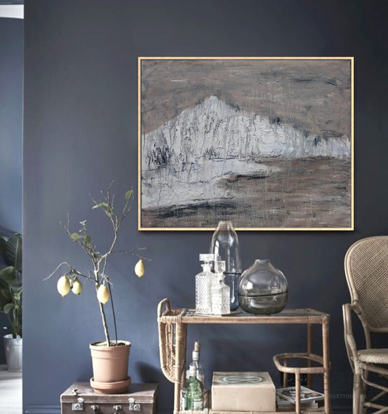 Large grey wall painting white wall art big abstract canvas Etsy