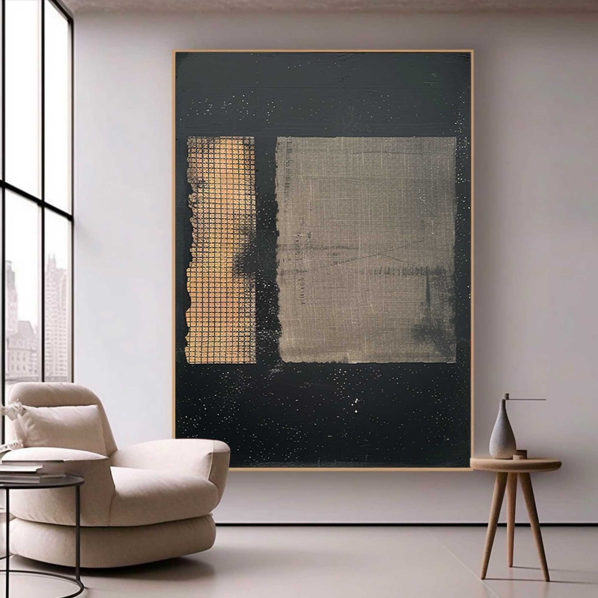 Black Wabi-Sabi Wall Art - Minimalist Abstract Textured Canvas