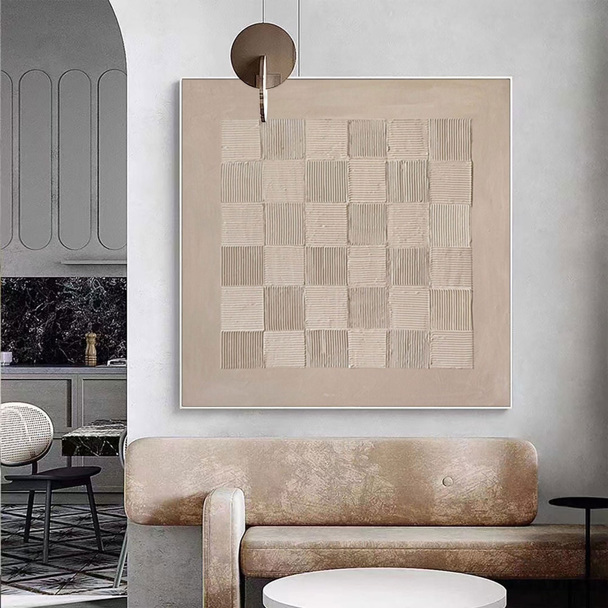 Wabi-Sabi Wall Art： Taupe Brown Abstract Canvas with 3D Texture