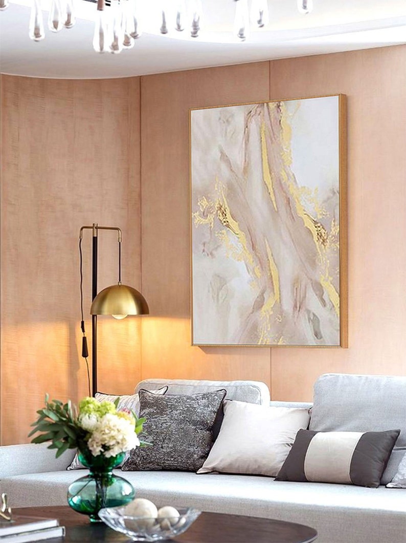Large Pink and Gold Wall Art Blush and Gold Wall Decor Gold Etsy