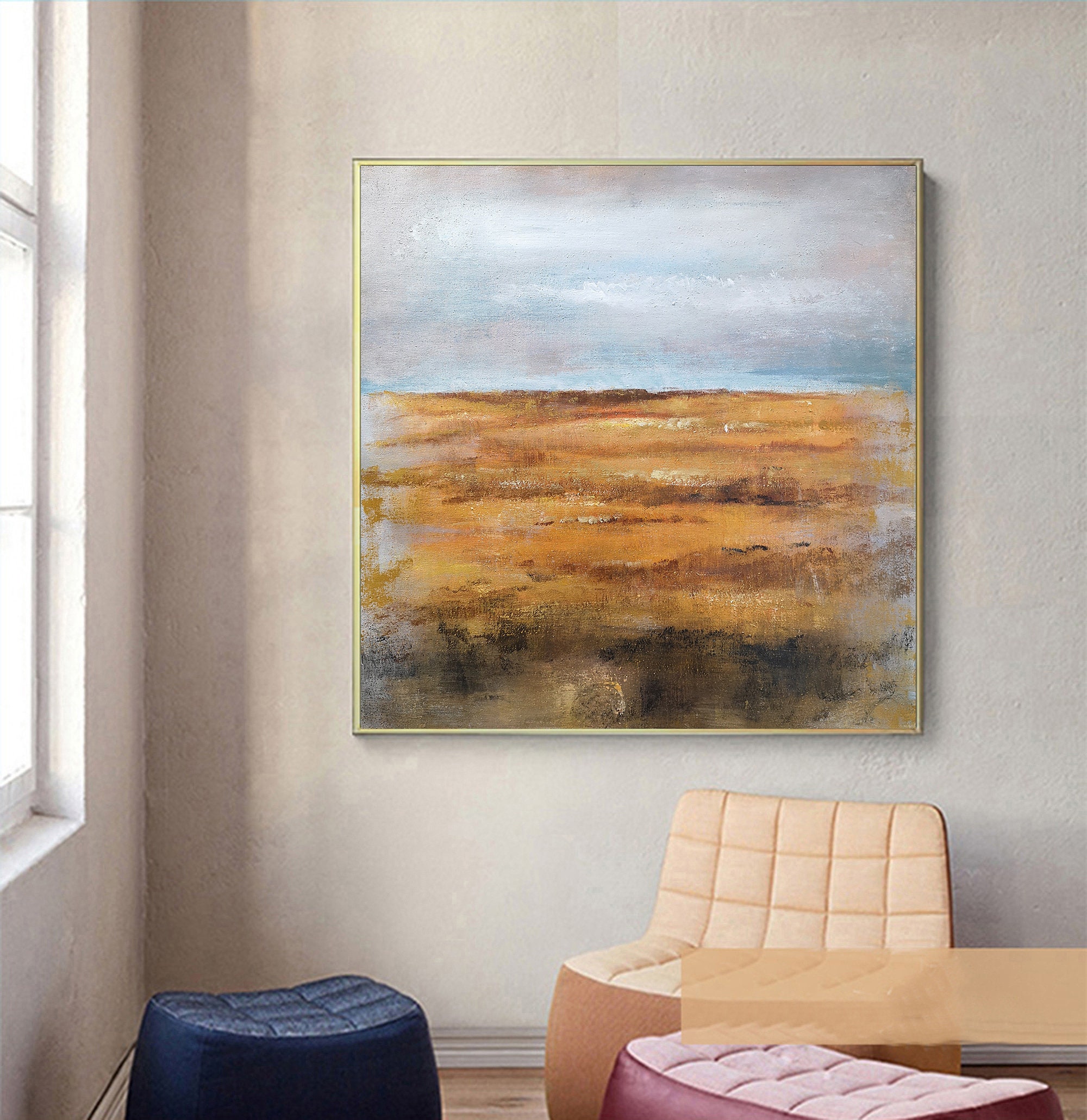 Large yellow painting abstract art canvas Impressionist Etsy