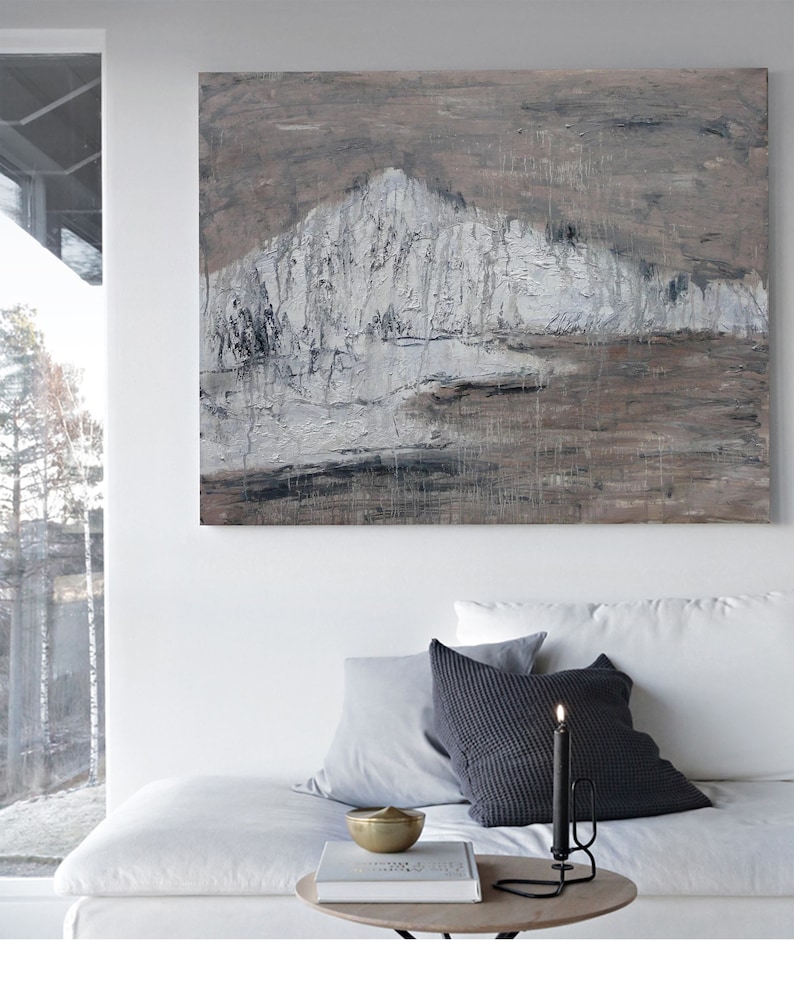 Large grey wall painting white wall art big abstract canvas Etsy