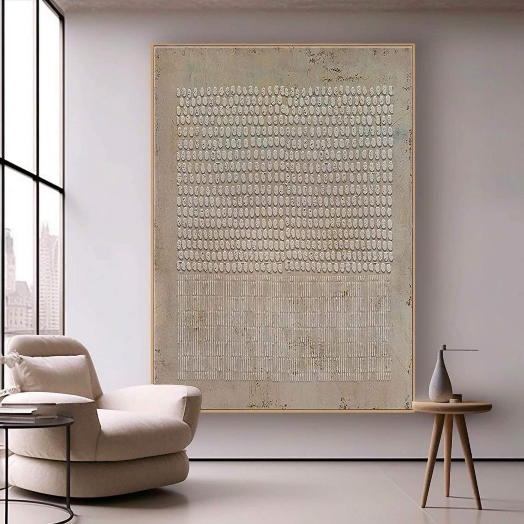 Wabi-SABI Brown Wall Art - Geometric Square Line Pattern Design