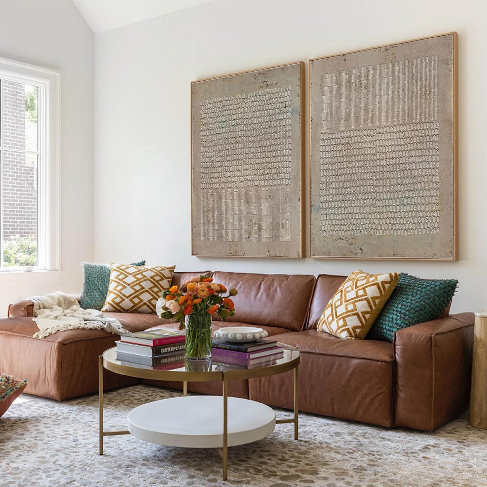 Set of 2 Wabi-Sabi Wall Art： Brown Abstract Canvas Paintings