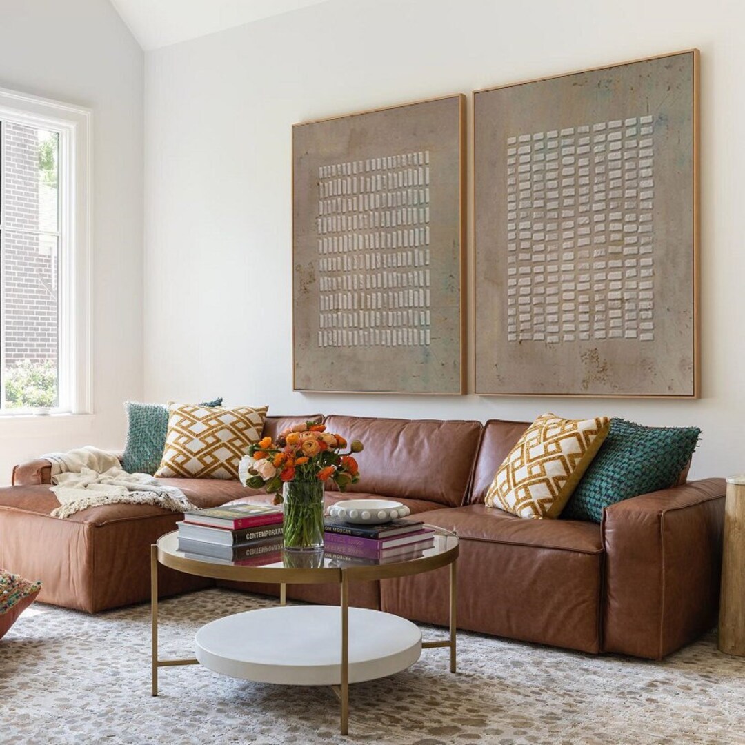 Set of 2 Brown Wall Painting 3d Heavy Texture Brown Wall Art a Pair Brown Abstract Art 2 Piece