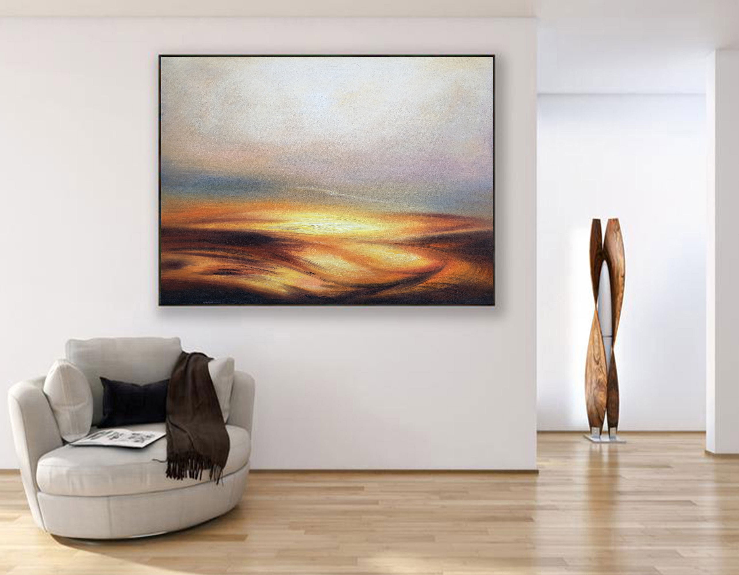 Large wall art big abstract yellow painting on canvas ocean Etsy