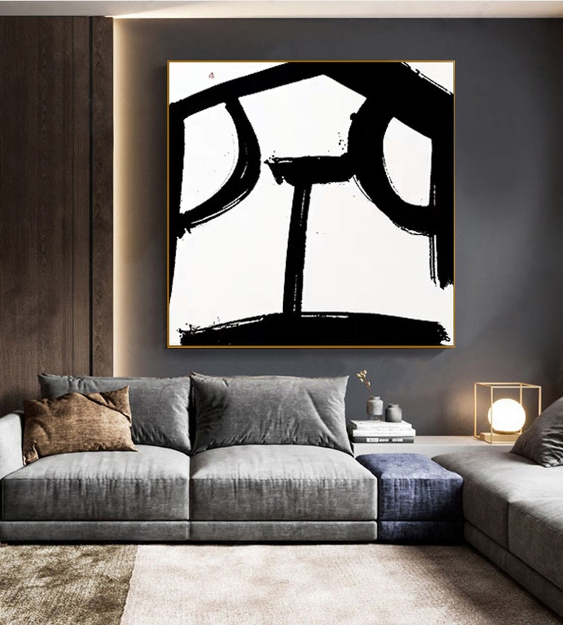 Minimalist painting on canvas Black and White canvas art oversized wall art canvas black and white painting black canvas painting art