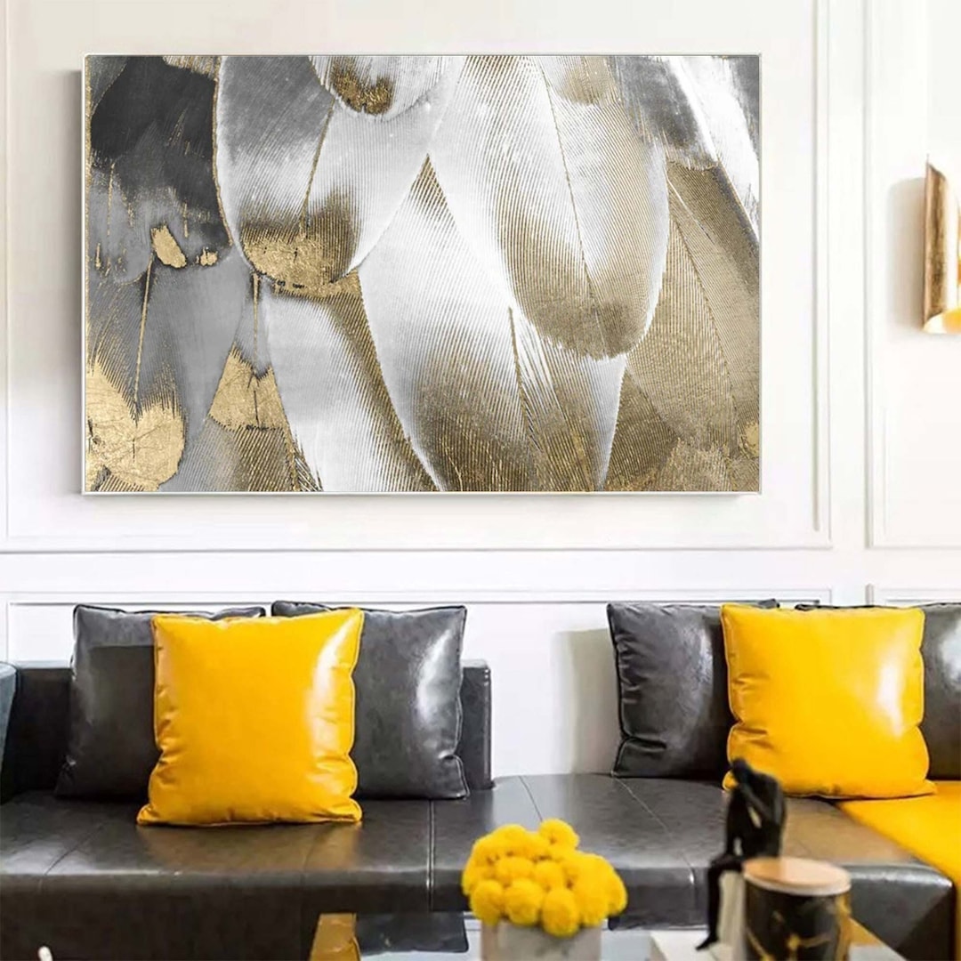 Large Gold Wall Painting Textured Wall Art Grey Wall Painting Etsy