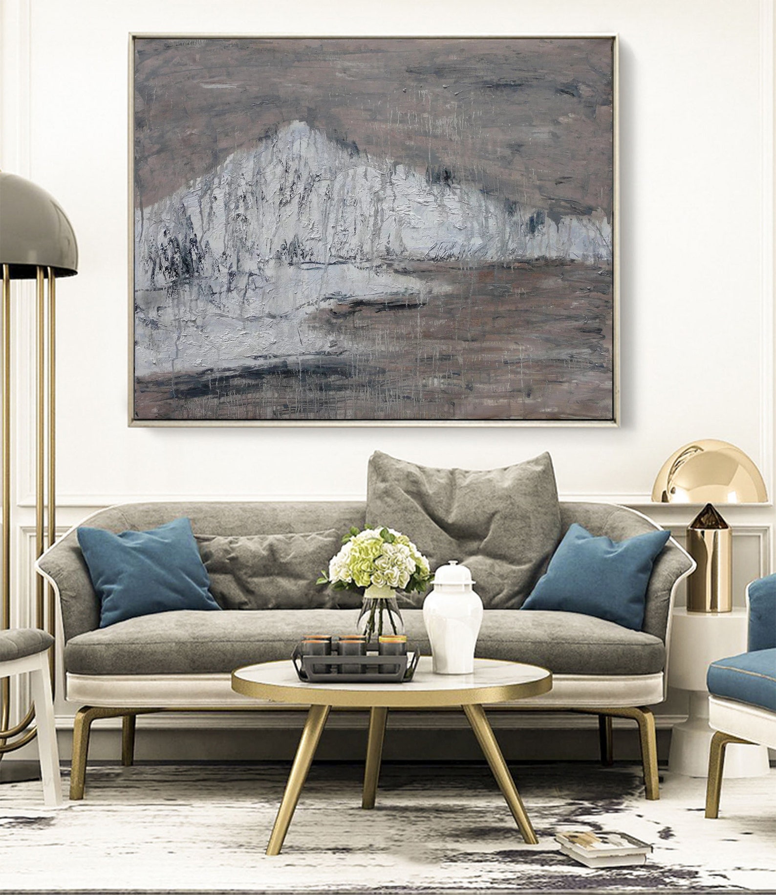 Large grey wall painting white wall art big abstract canvas Etsy