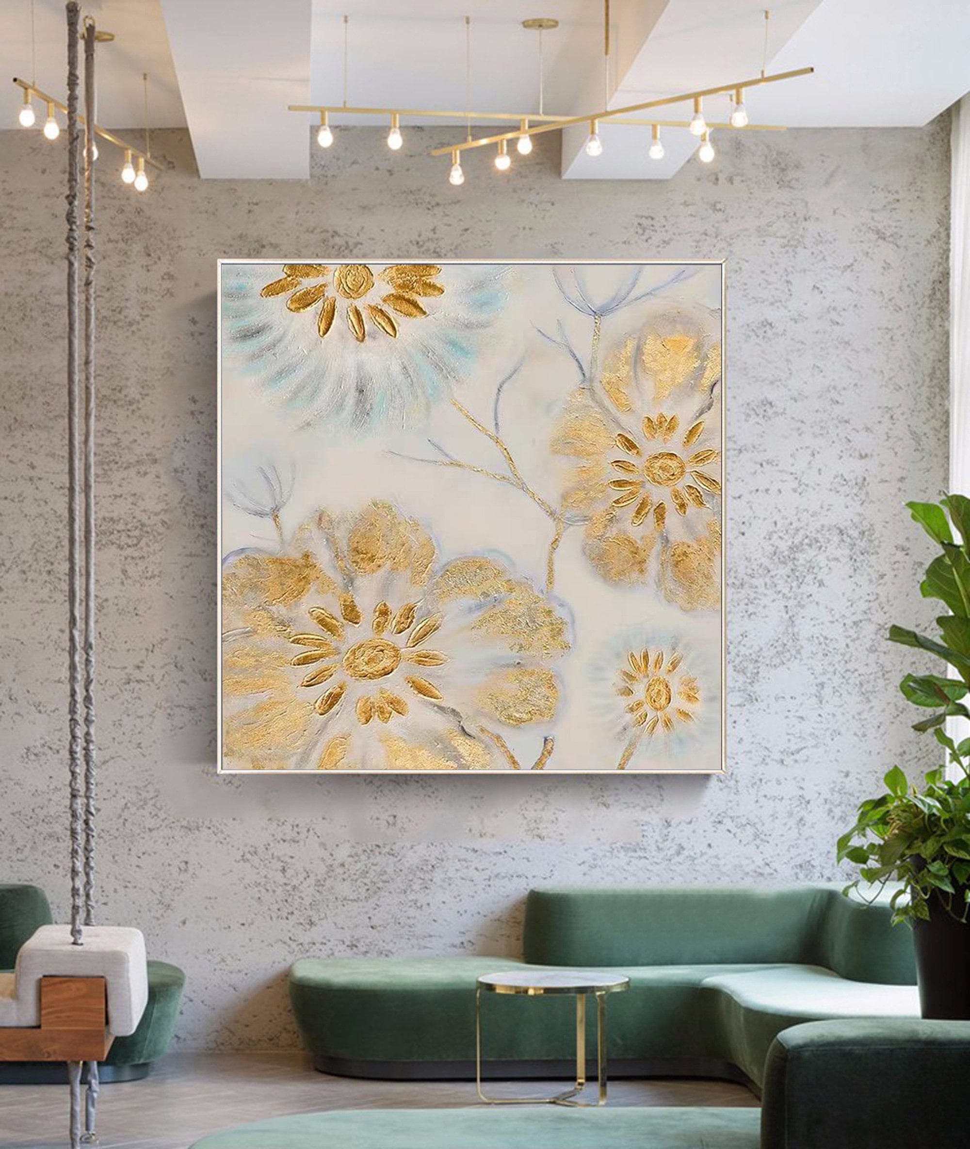 Large gold wall art decor gold wall painting big gold leaf Etsy