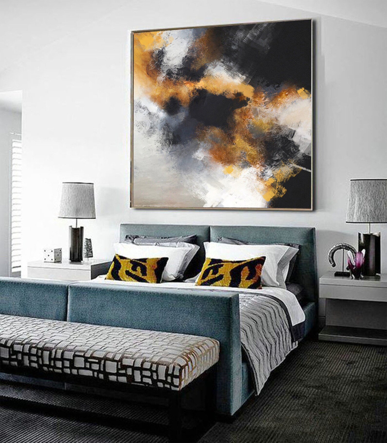 Yellow abstract art canvas large abstract painting on canvas Etsy