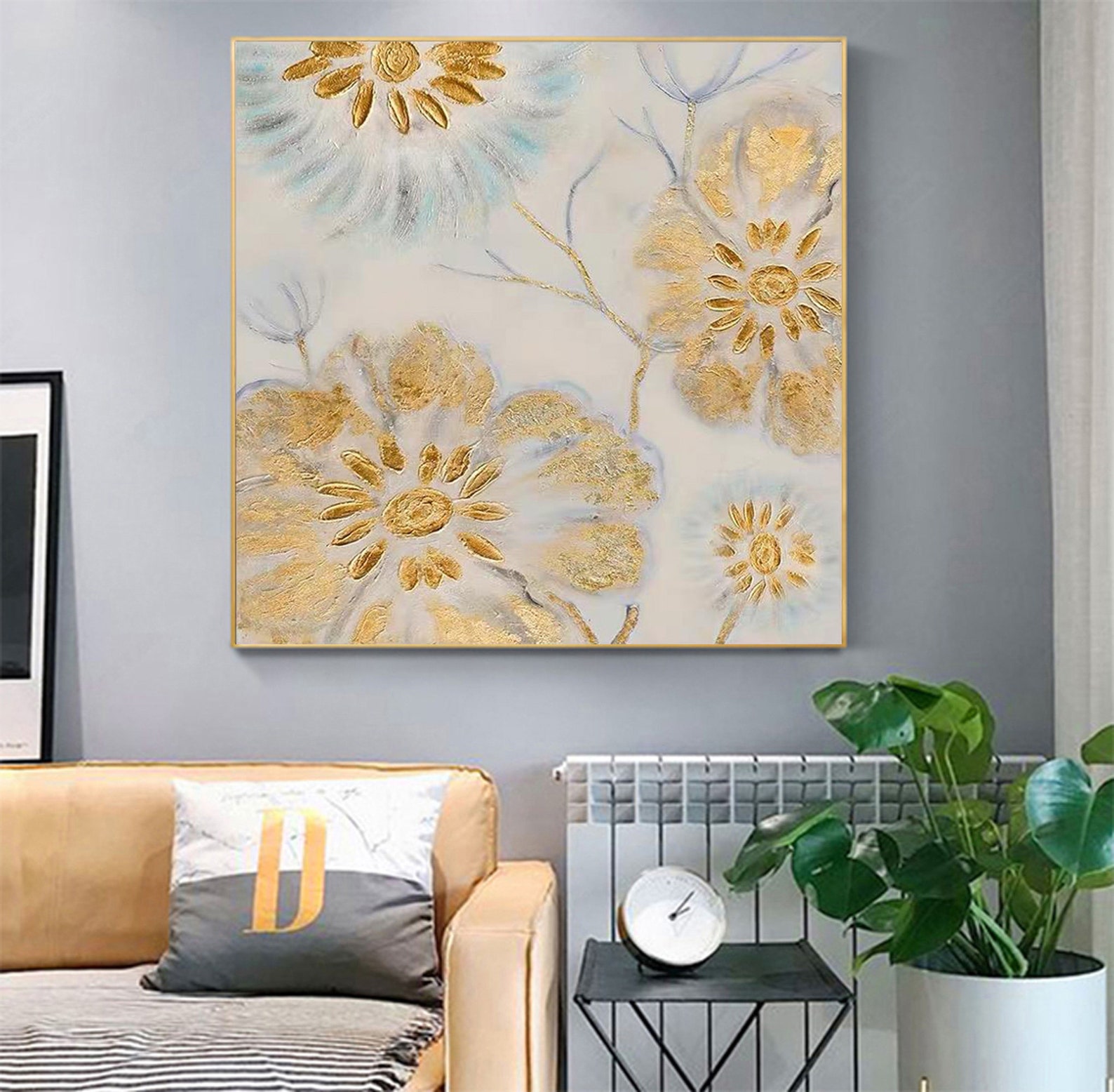 Large gold wall art decor gold wall painting big gold leaf Etsy