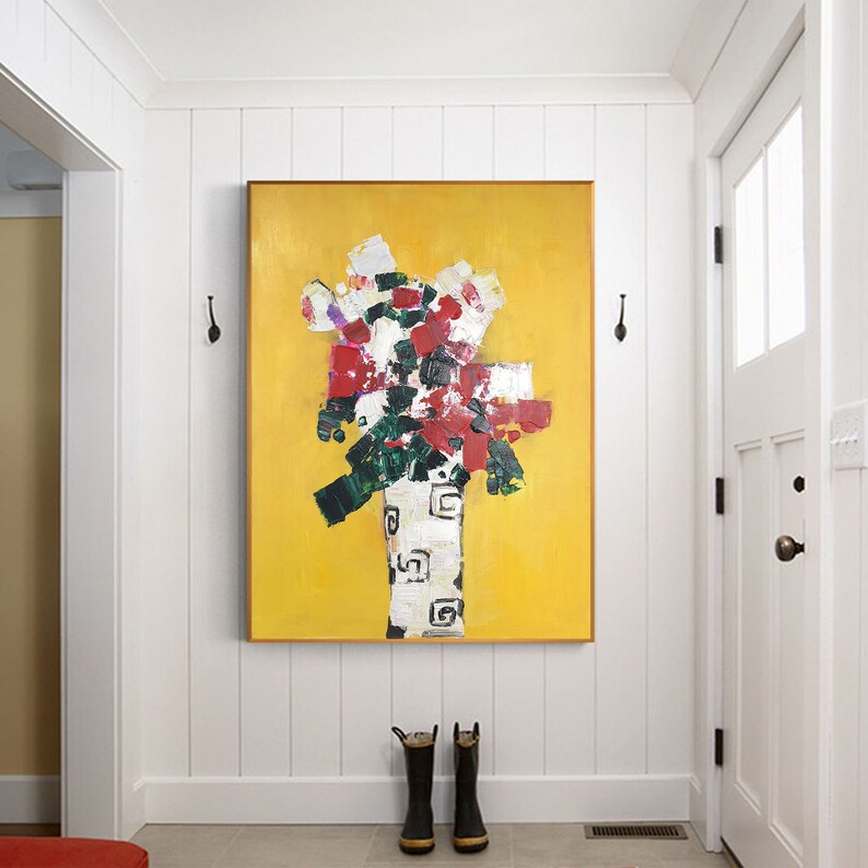 Flower painting on canvas abstract floral oil painting garden painting yellow painting green painting flower abstract art mother/'s day gift