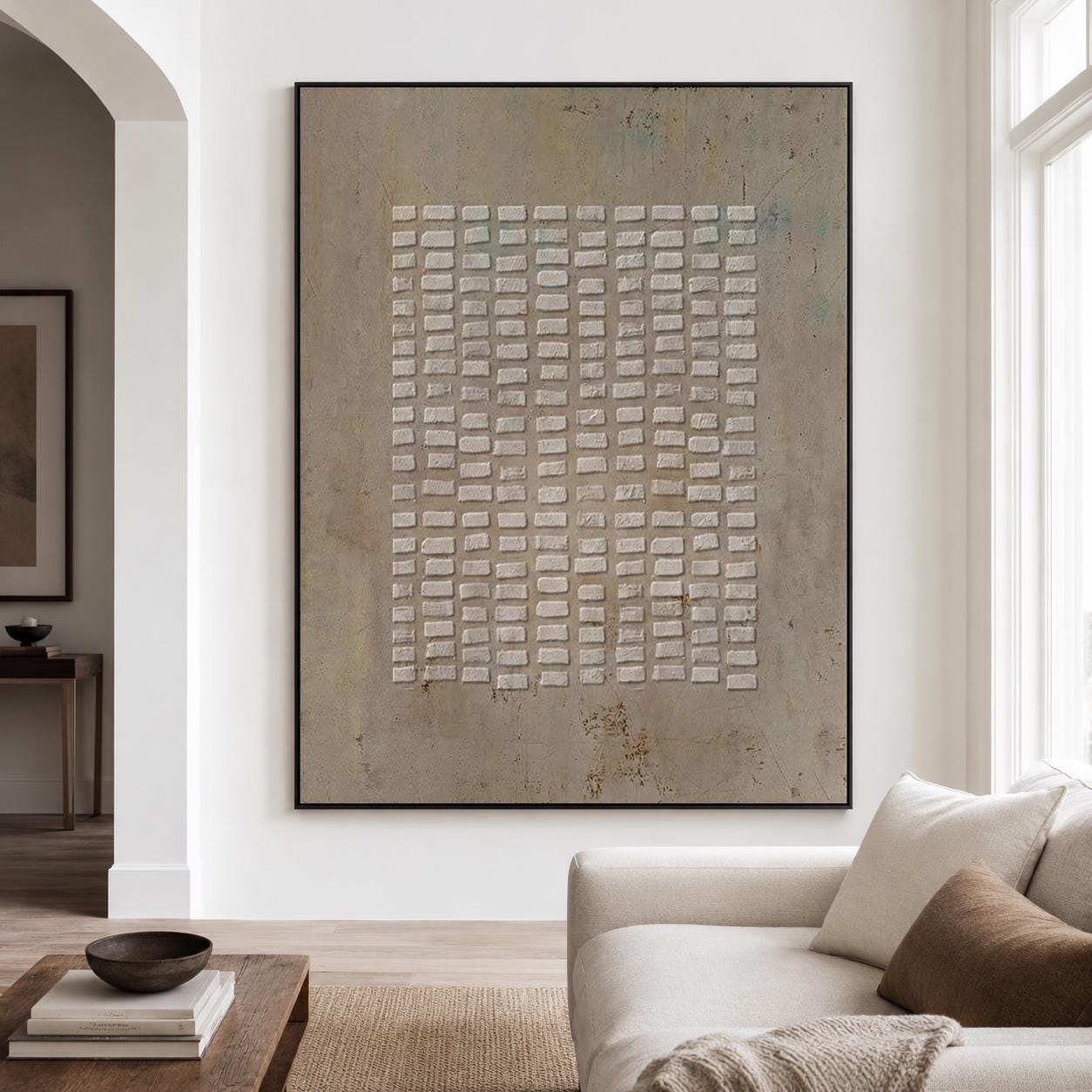 Brown Beige Wabi Sabi Wall Art 3D Block Texture Canvas Painting for ...