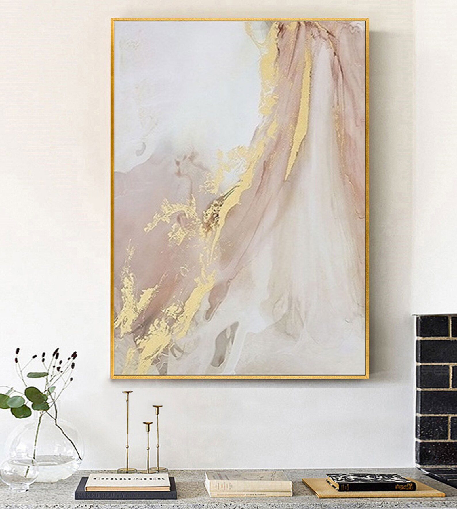 Large Pink and Gold Wall Art Blush and Gold Wall Decor Gold Etsy