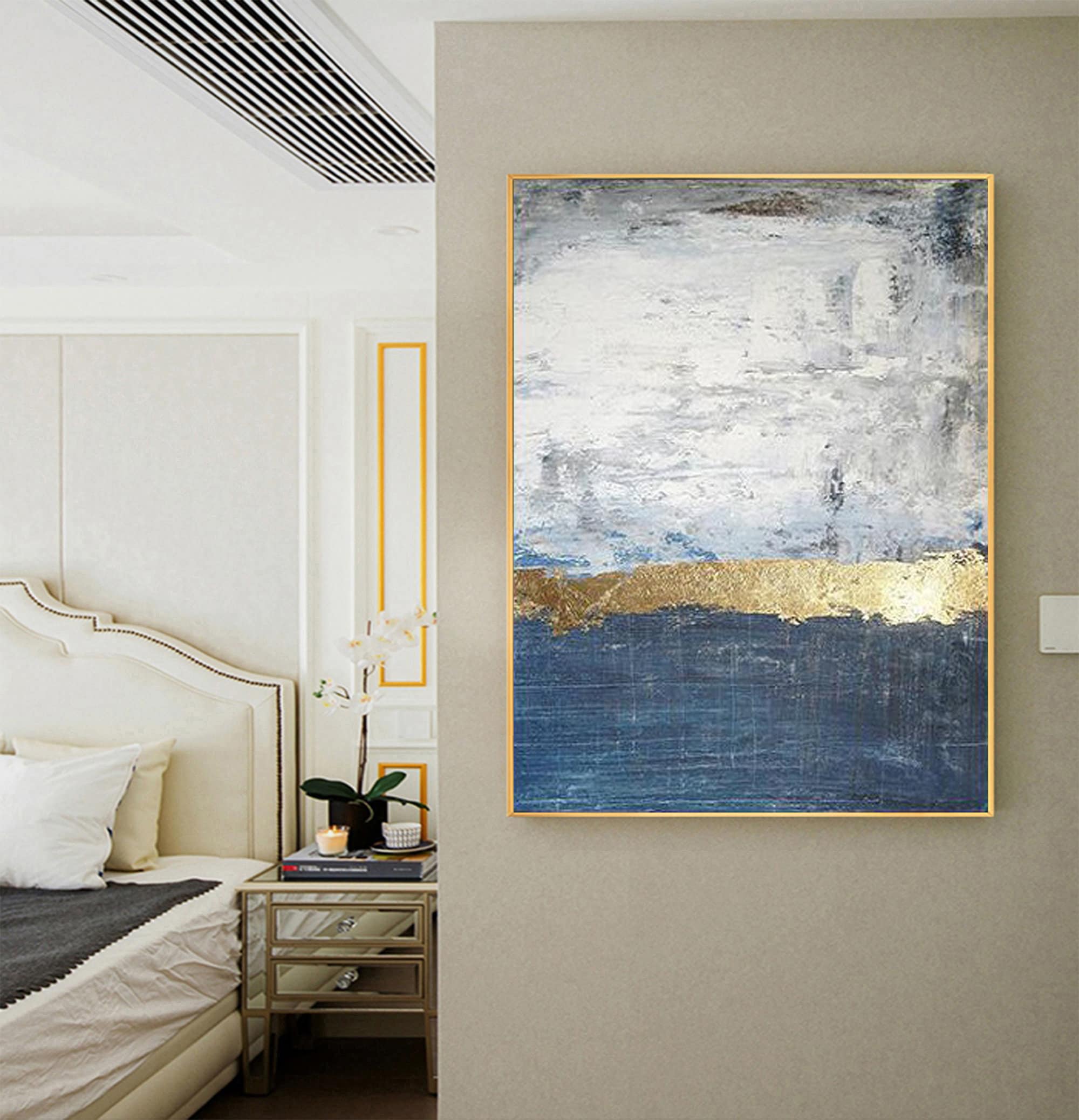 Large Deep Blue Abstract Painting Navy Blue Abstract Art Etsy