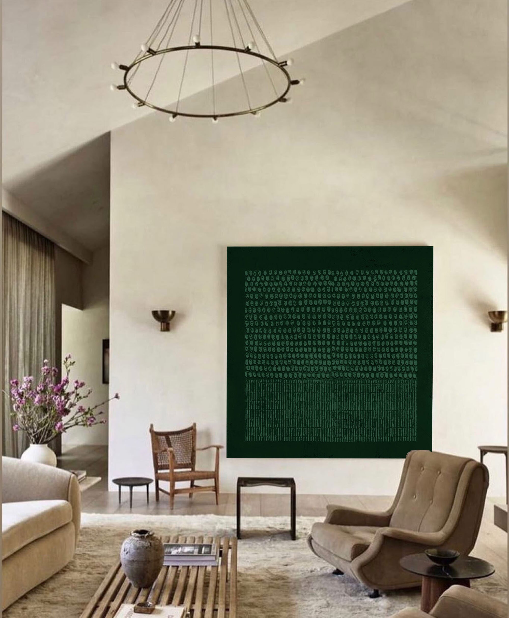 Large Green Wall Art 3d Texture Painting Green Minimalist Etsy