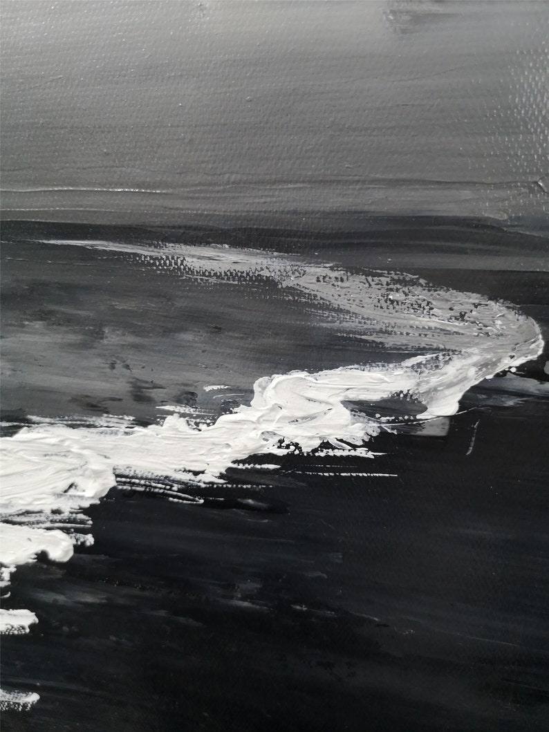 Large Black white canvas art ocean painting coastal wall art Etsy