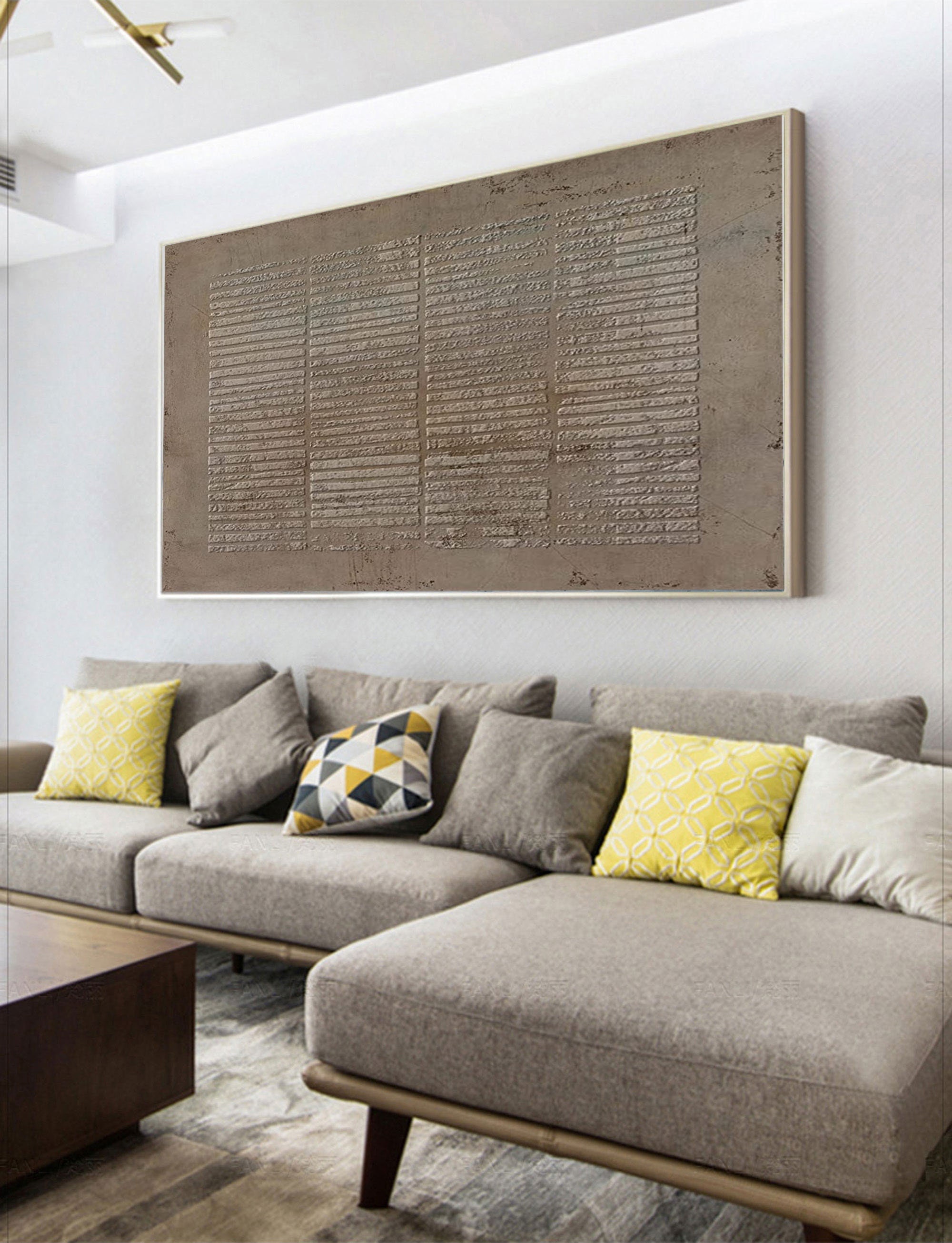 Wabi-Sabi Wall Art： Geometric Line Brown Abstract Canvas Piece