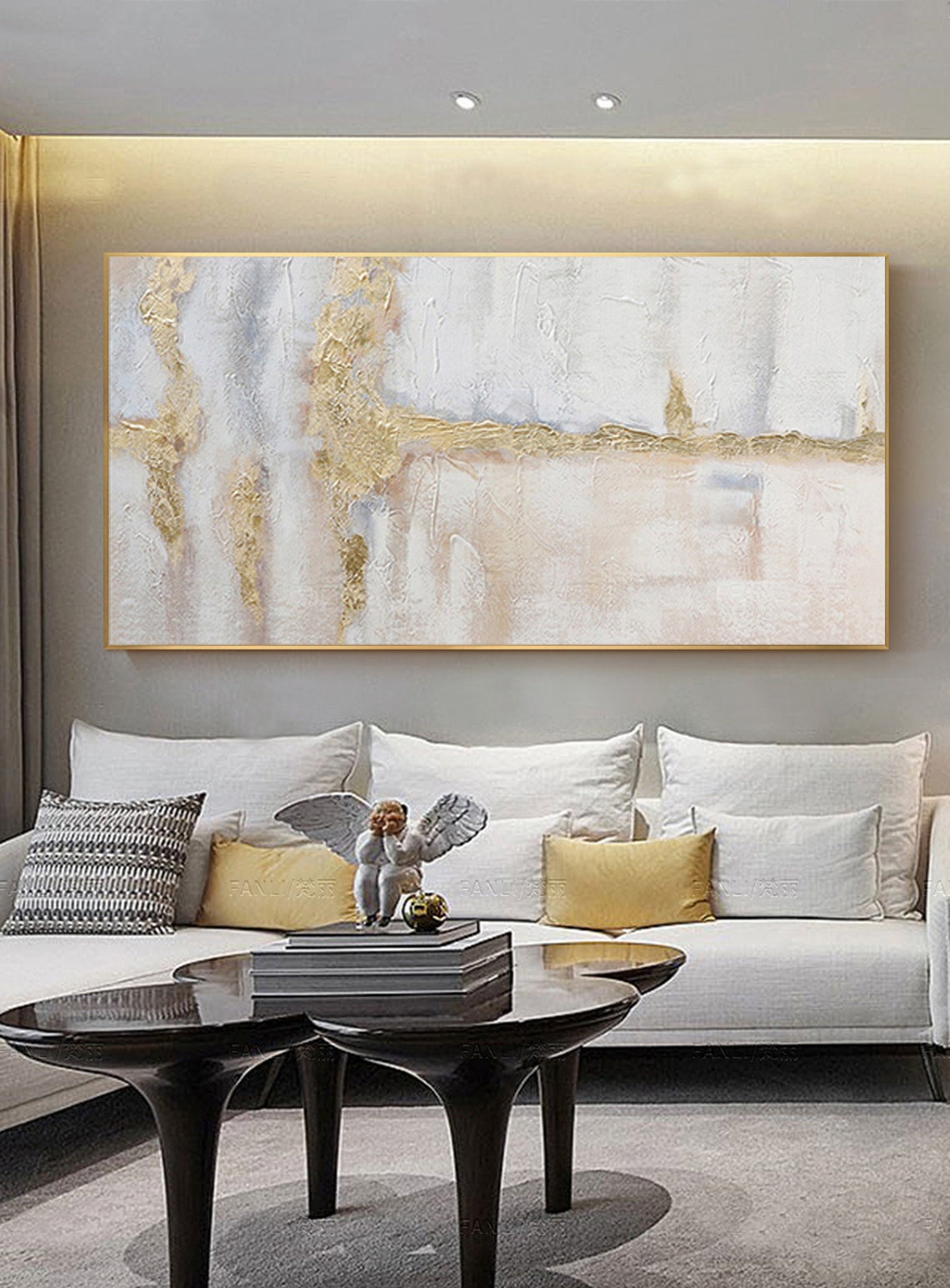 Large Gold Wall Painting on Canvas White Painting Gold Wall Etsy