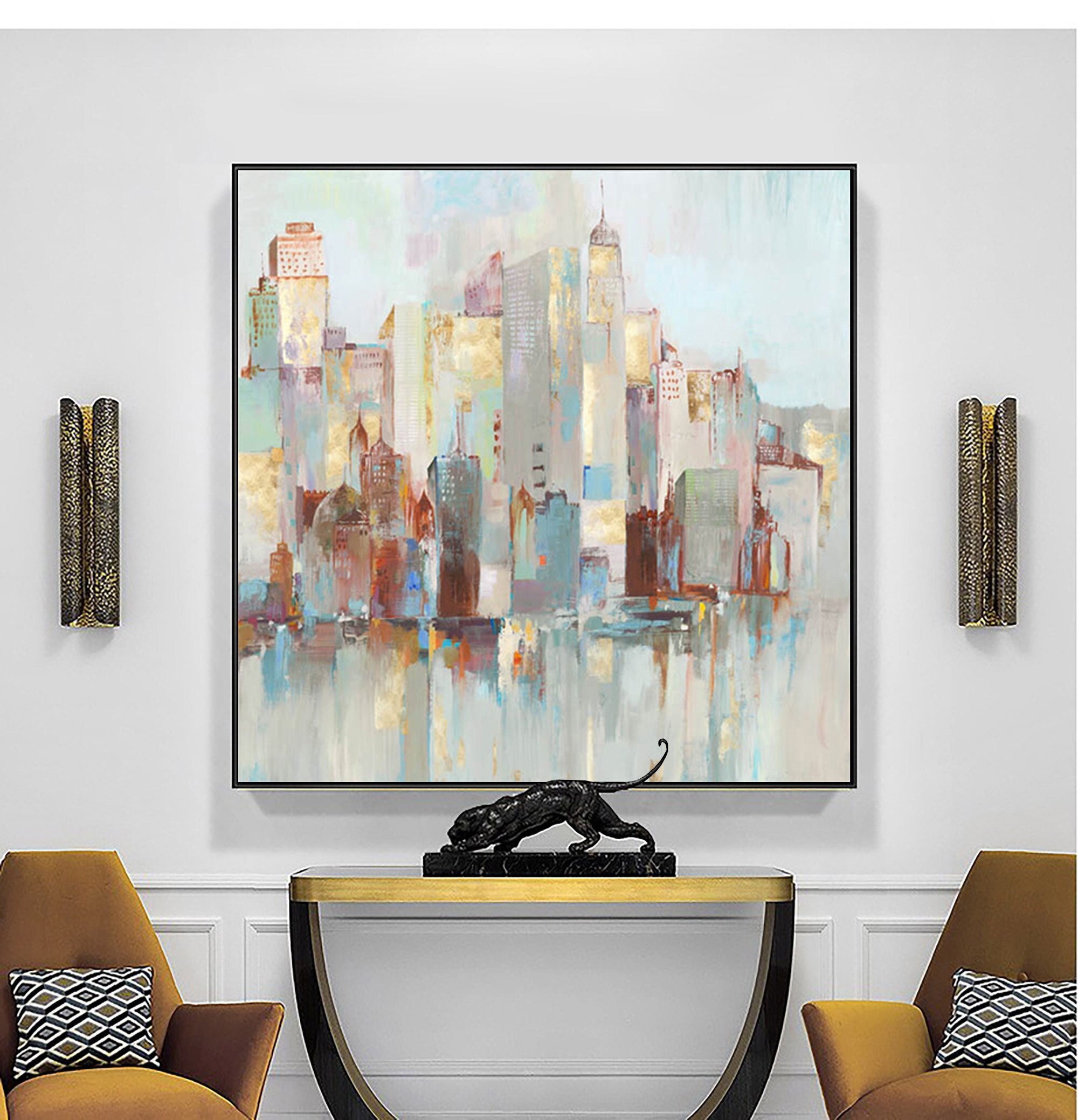 Large City Abstract Painting New York Painting Big Cityscape Etsy