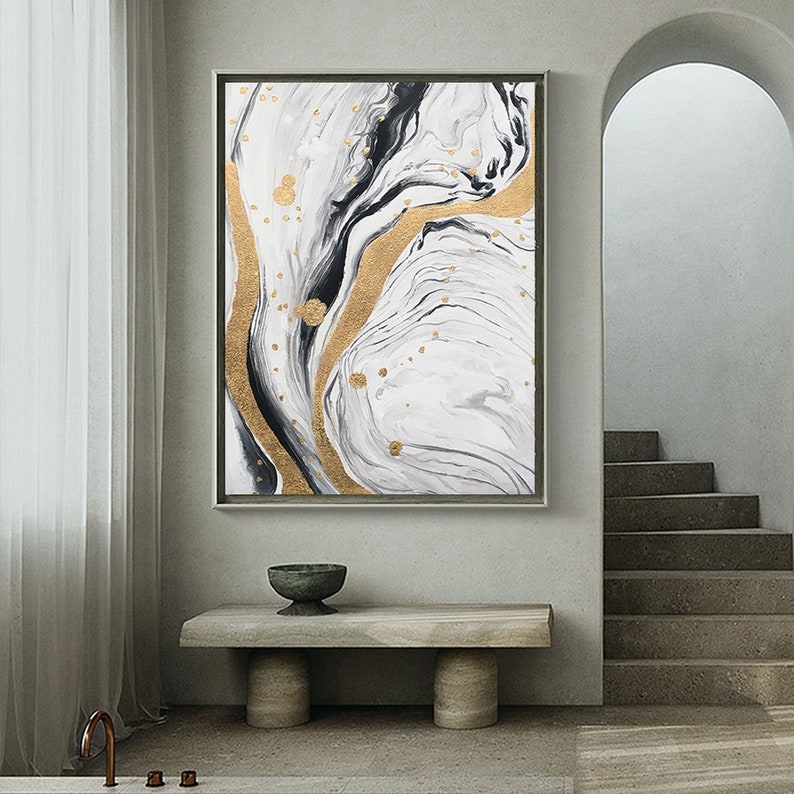 Large Gray Wall Painting on Canvas Black and White Wall Etsy