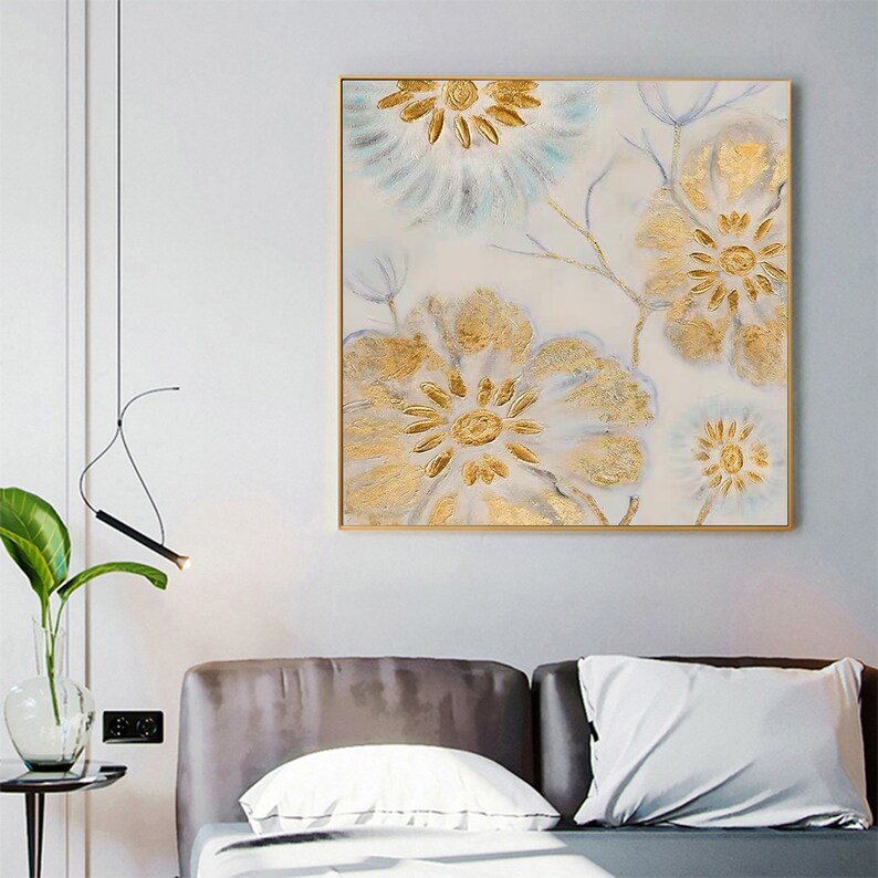 Large Gold Wall Art Decor Gold Wall Painting Big Gold Leaf Etsy