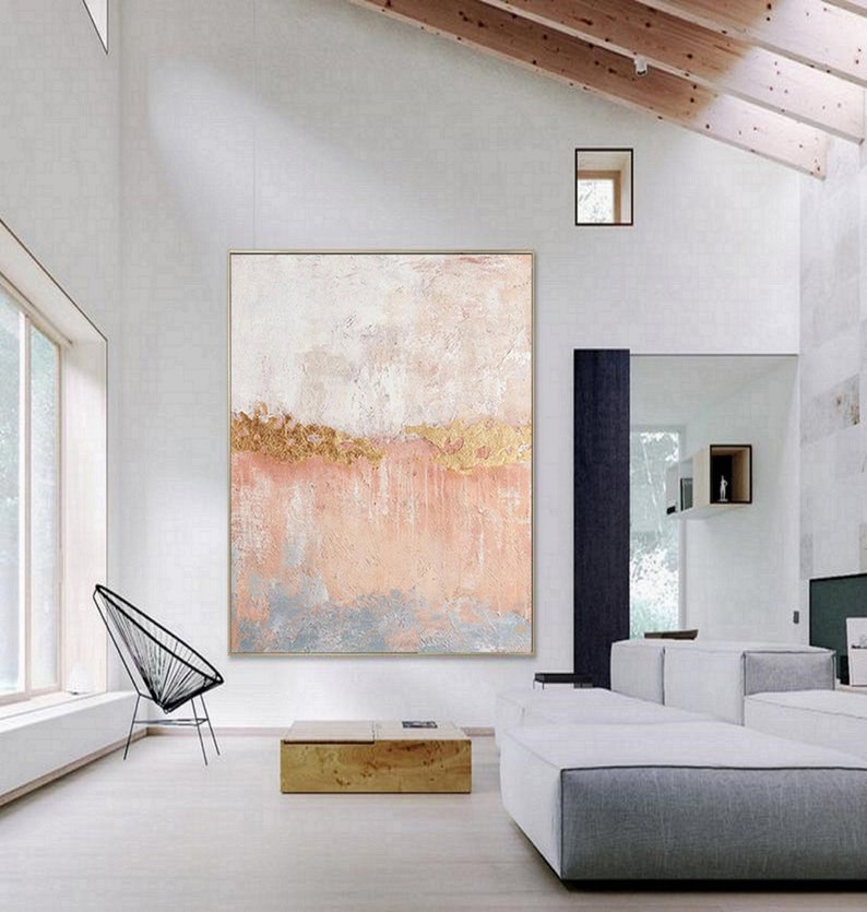 Large Pink and Gold Wall Art Blush and Gold Wall Painting Etsy