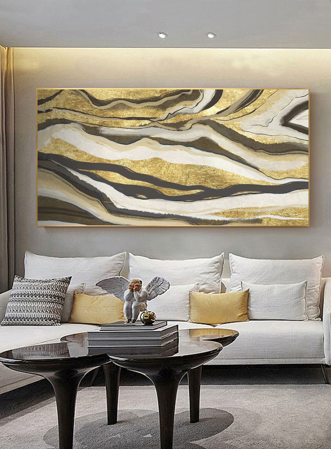 Large gold wall painting grey wall painting large wall art Etsy