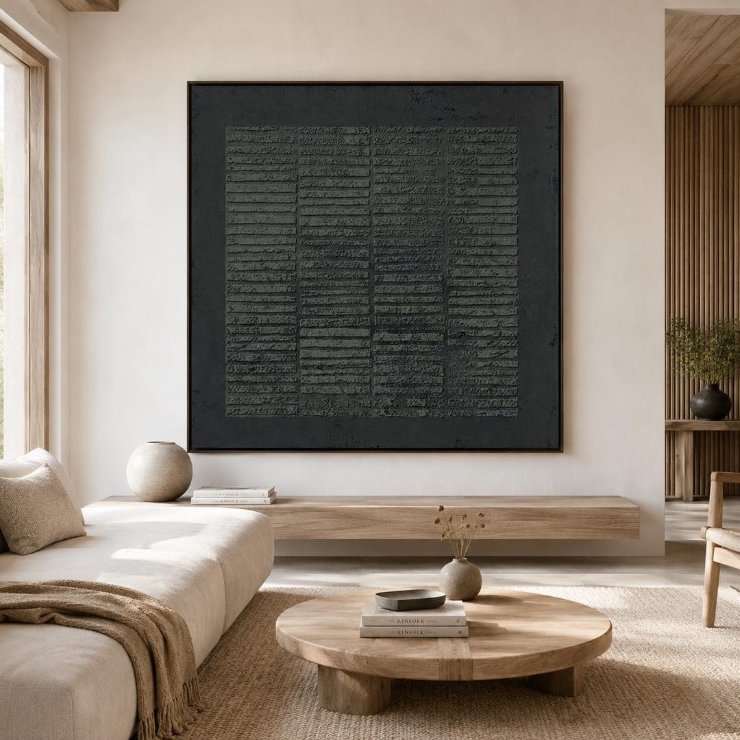 Wabi Sabi Wall Art Grey Textured Abstract Canvas Painting for Living ...